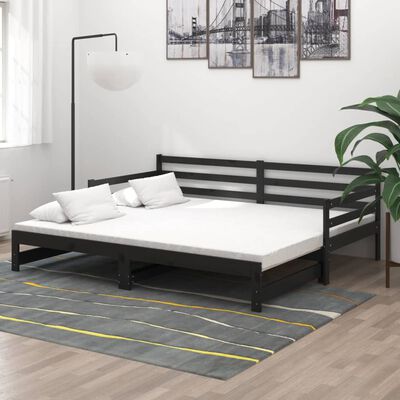 vidaXL Pull-out Day Bed without Mattress Black 2x(90x200)cm, black vidaXL Pull-out Day Bed without Mattress Black 2x(90x200)cm