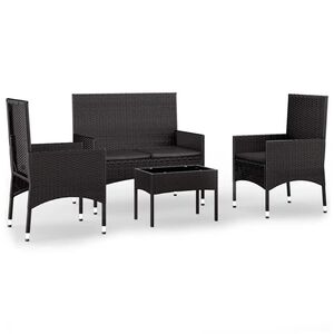 vidaXL 4 Piece Garden Lounge Set with Cushions Black Poly Rattan