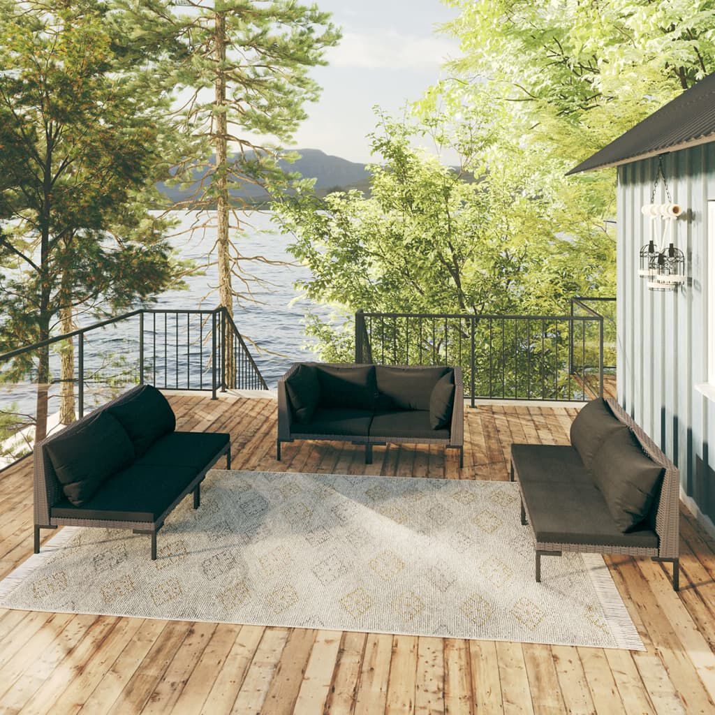 vidaXL 6 Piece Garden Lounge Set with Cushions Poly Rattan Dark Grey