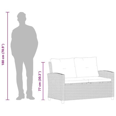 vidaXL 2-Seater Garden Sofa with Cushions Black 124 cm Poly Rattan, black vidaXL 2-Seater Garden Sofa with Cushions Black 124 cm Poly Rattan