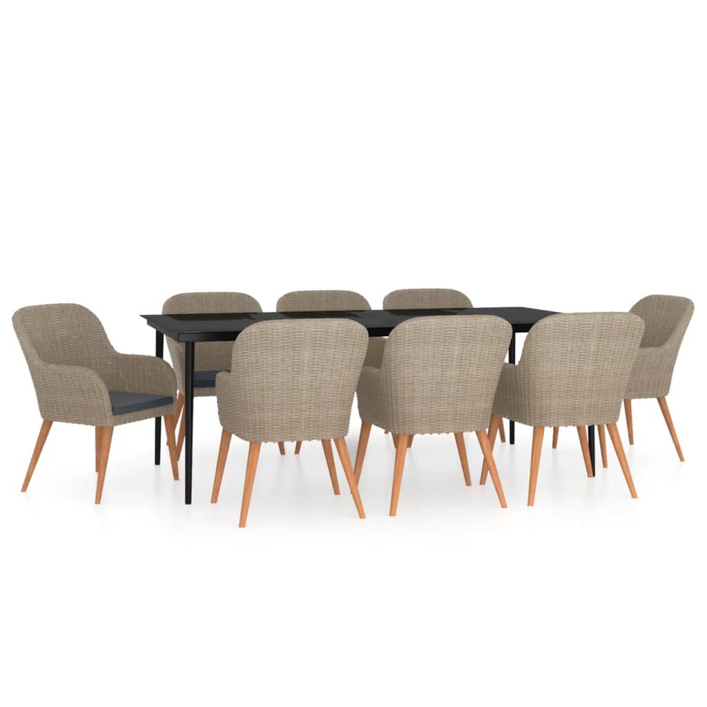 vidaXL 9 Piece Garden Dining Set with Cushions Brown