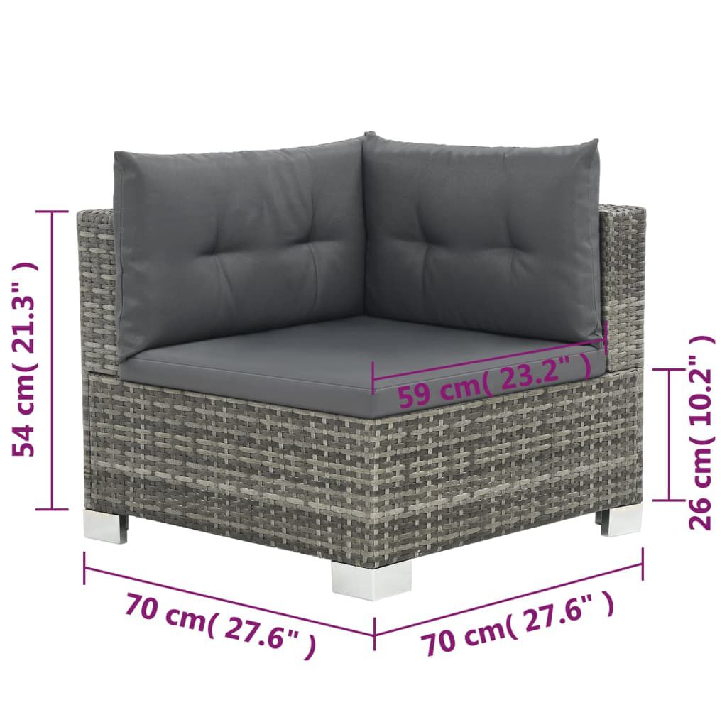 vidaXL 10 Piece Garden Lounge Set with Cushions Poly Rattan Grey