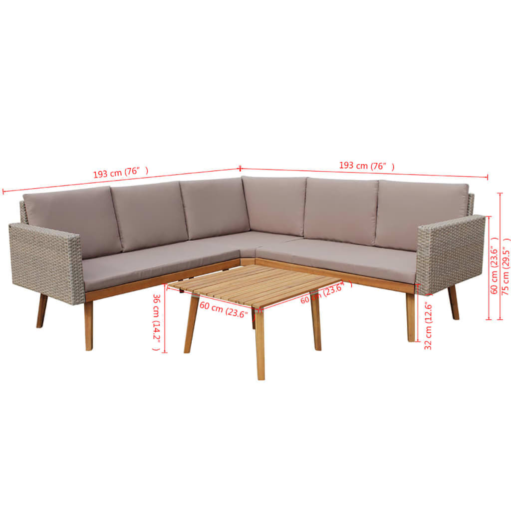 vidaXL 4 Piece Garden Lounge Set with Cushions Poly Rattan Grey