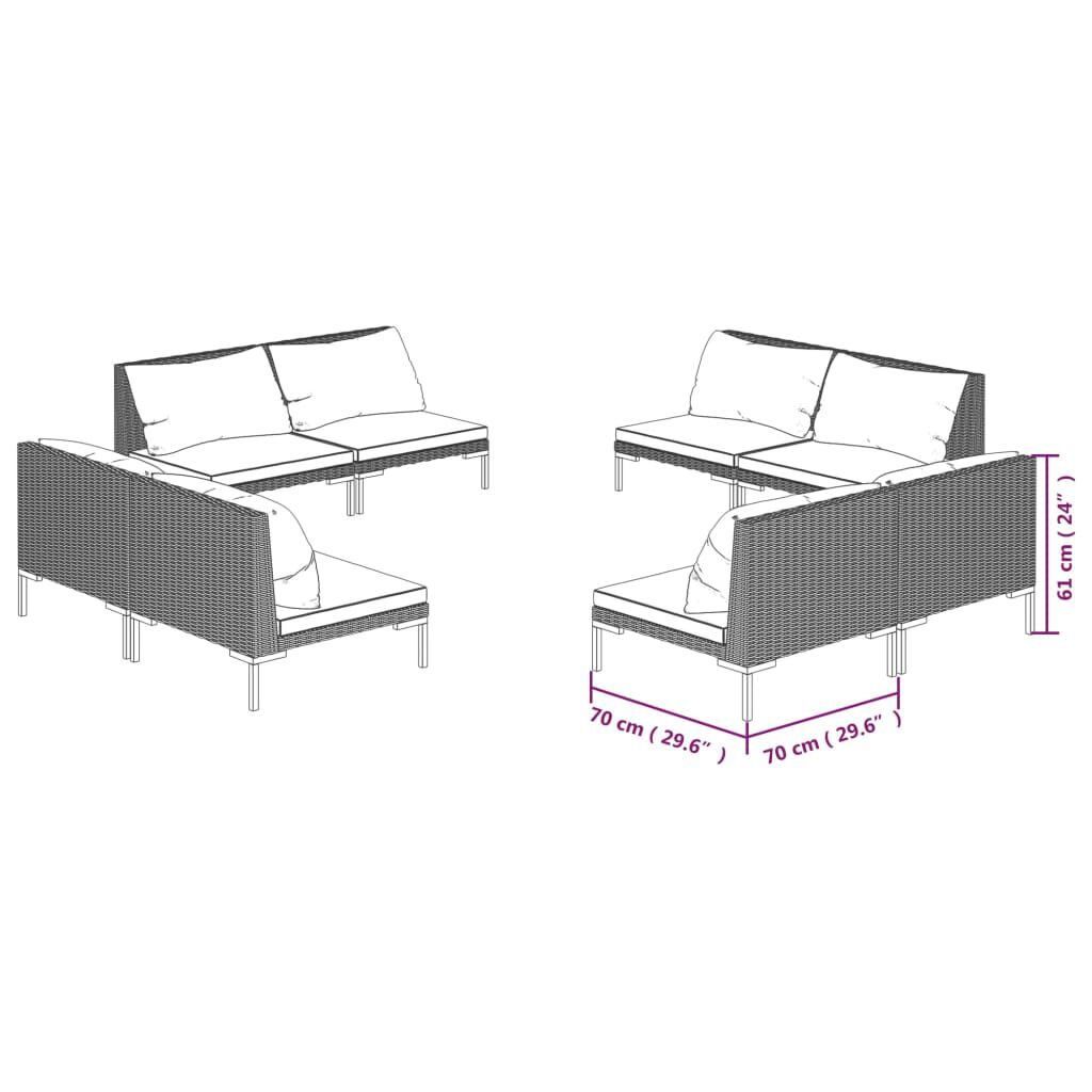 vidaXL 8 Piece Garden Lounge Set with Cushions Poly Rattan Dark Grey