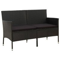 vidaXL 3-Seater Garden Sofa with Cushion Black Poly Rattan, black vidaXL 3-Seater Garden Sofa with Cushion Black Poly Rattan