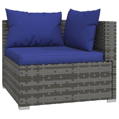 vidaXL 9 Piece Garden Lounge Set with Cushions Poly Rattan Grey, grey and dark blue vidaXL 9 Piece Garden Lounge Set with Cushions Poly Rattan Grey
