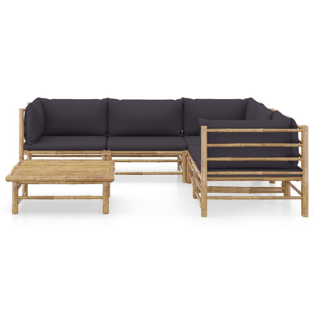 vidaXL 6 Piece Garden Lounge Set with Dark Grey Cushions Bamboo