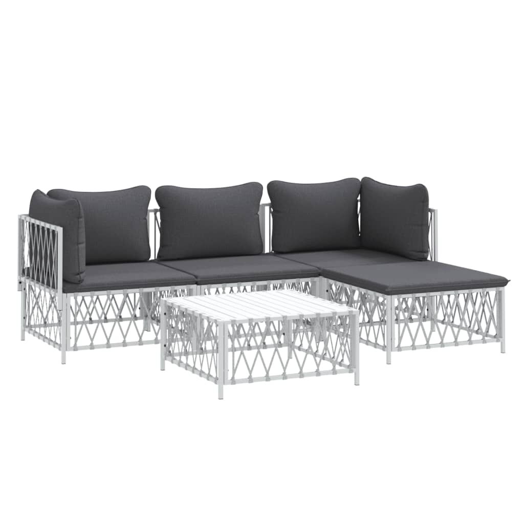 vidaXL 5 Piece Garden Lounge Set with Cushions White Steel