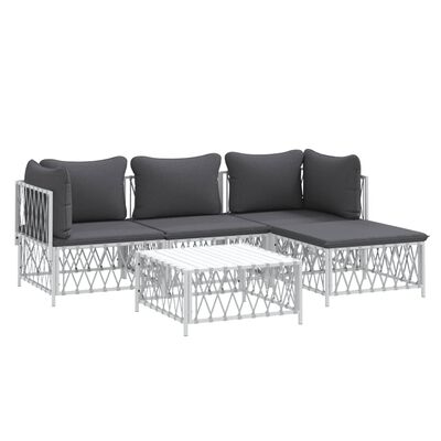 vidaXL 5 Piece Garden Lounge Set with Cushions White Steel, white vidaXL 5 Piece Garden Lounge Set with Cushions White Steel