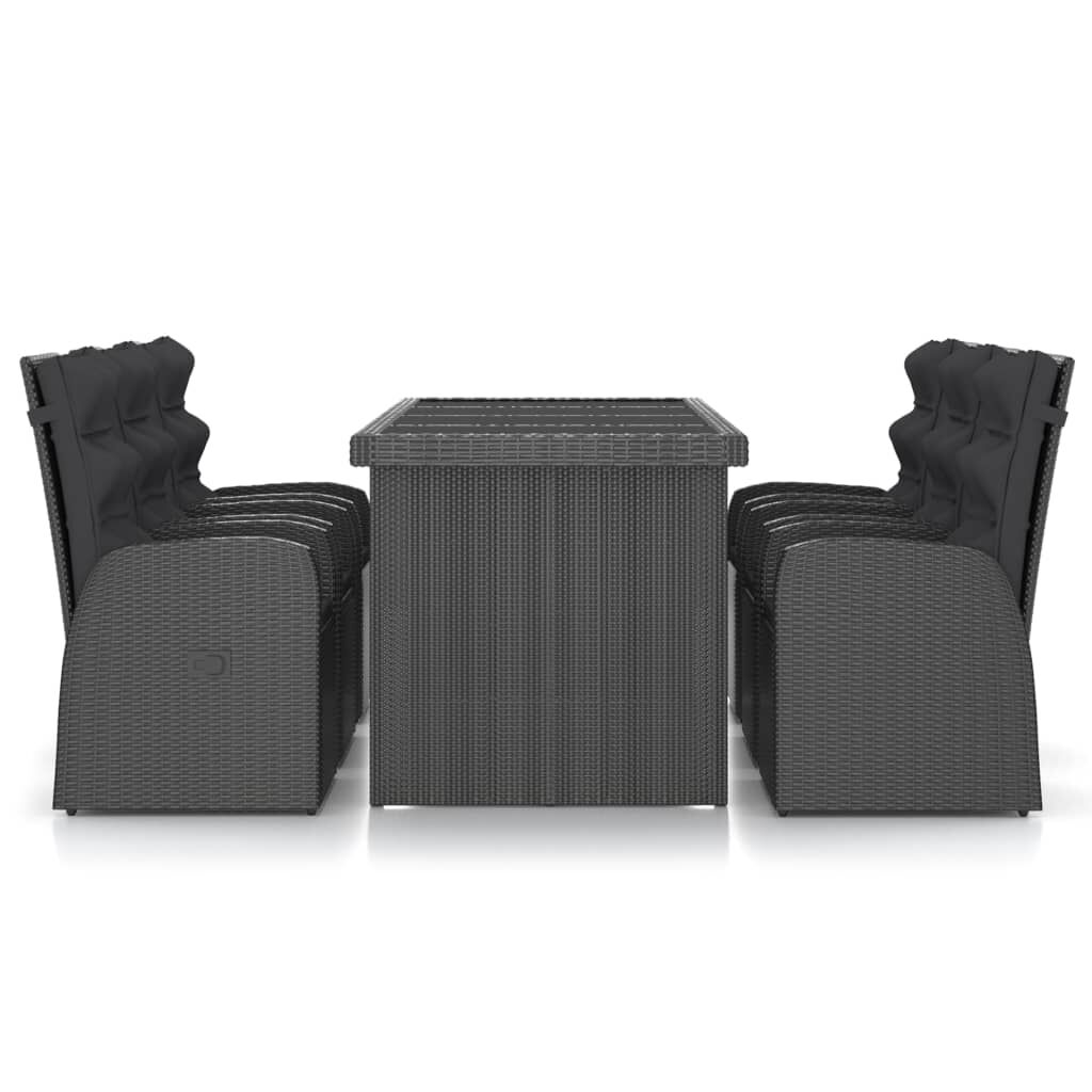 vidaXL 7 Piece Outdoor Dining Set with Cushions Poly Rattan Black