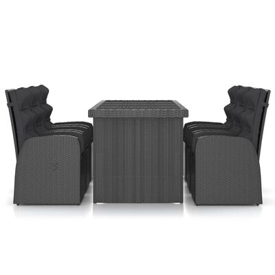 vidaXL 7 Piece Outdoor Dining Set with Cushions Poly Rattan Black