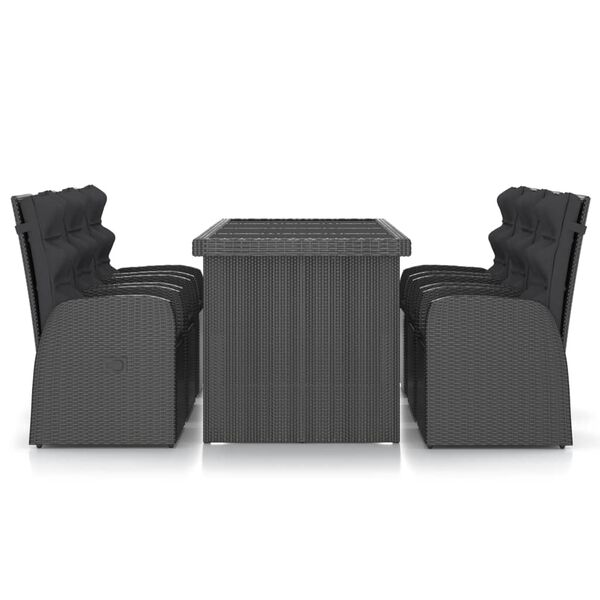 vidaXL 7 Piece Outdoor Dining Set with Cushions Poly Rattan Black