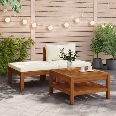 vidaXL 3 Piece Garden Lounge Set with Cream White Cushions Acacia Wood