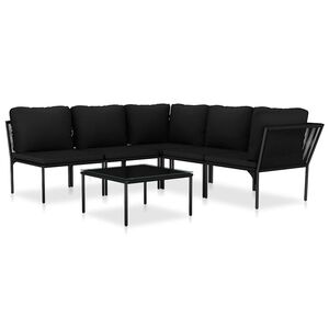 vidaXL 6 Piece Garden Lounge Set with Cushions Black PVC