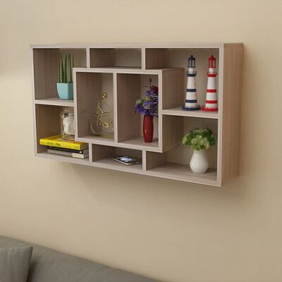 vidaXL Floating Wall Display Shelf 8 Compartments Oak Colour, oak vidaXL Floating Wall Display Shelf 8 Compartments Oak Colour