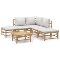 vidaXL 6 Piece Garden Lounge Set with Light Grey Cushions Bamboo,  vidaXL 6 Piece Garden Lounge Set with Light Grey Cushions Bamboo