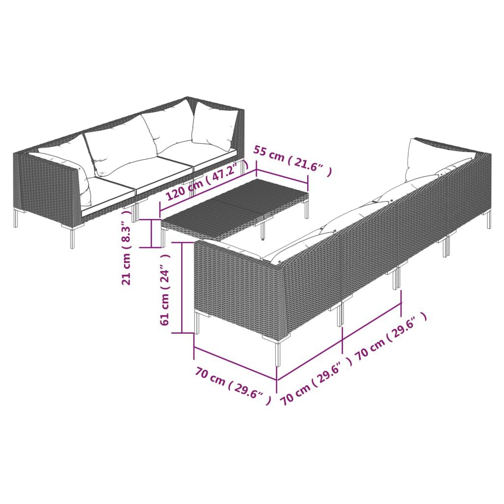 vidaXL 8 Piece Garden Lounge Set with Cushions Poly Rattan Dark Grey