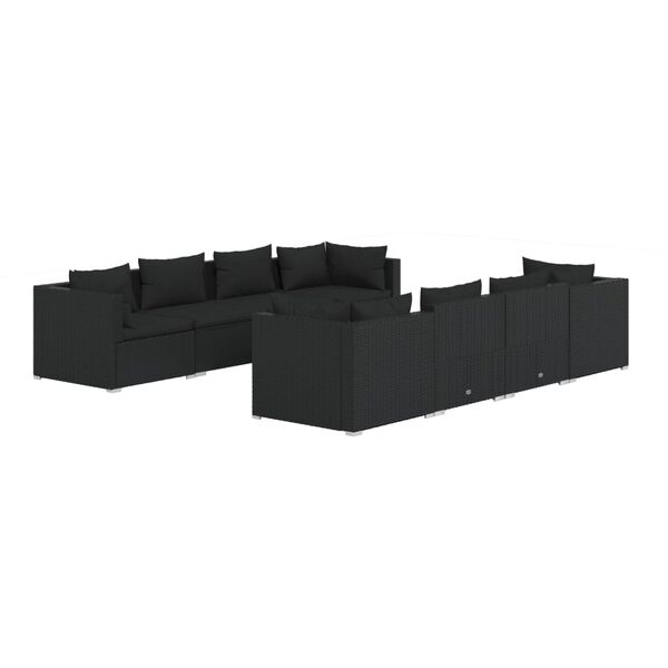 vidaXL 9 Piece Garden Lounge Set with Cushions Poly Rattan Black