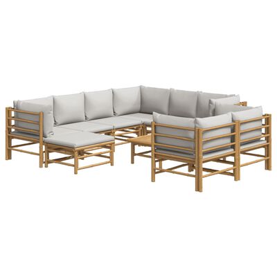 vidaXL 10 Piece Garden Lounge Set with Light Grey Cushions Bamboo,  vidaXL 10 Piece Garden Lounge Set with Light Grey Cushions Bamboo