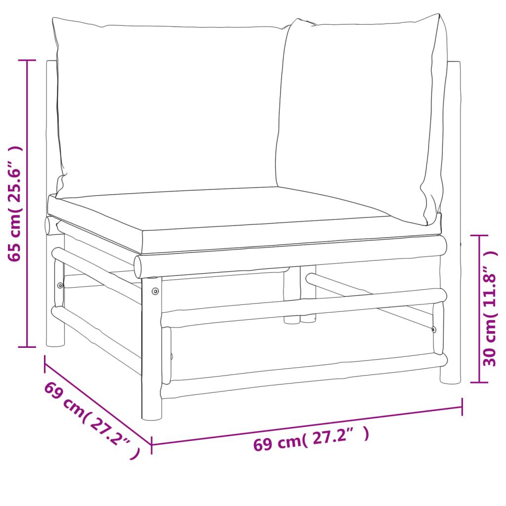 vidaXL 4 Piece Garden Lounge Set with Light Grey Cushions Bamboo