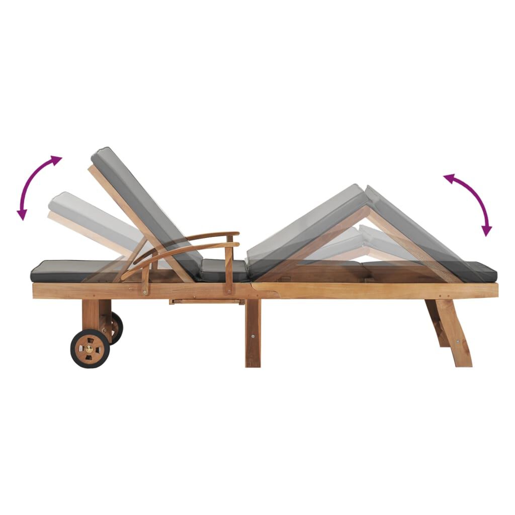 vidaXL Sun Lounger with Cushion Solid Teak Wood Dark Grey