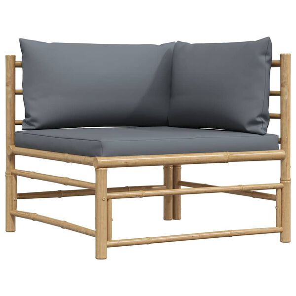 vidaXL 2 Piece Garden Lounge Set with Dark Grey Cushions Bamboo