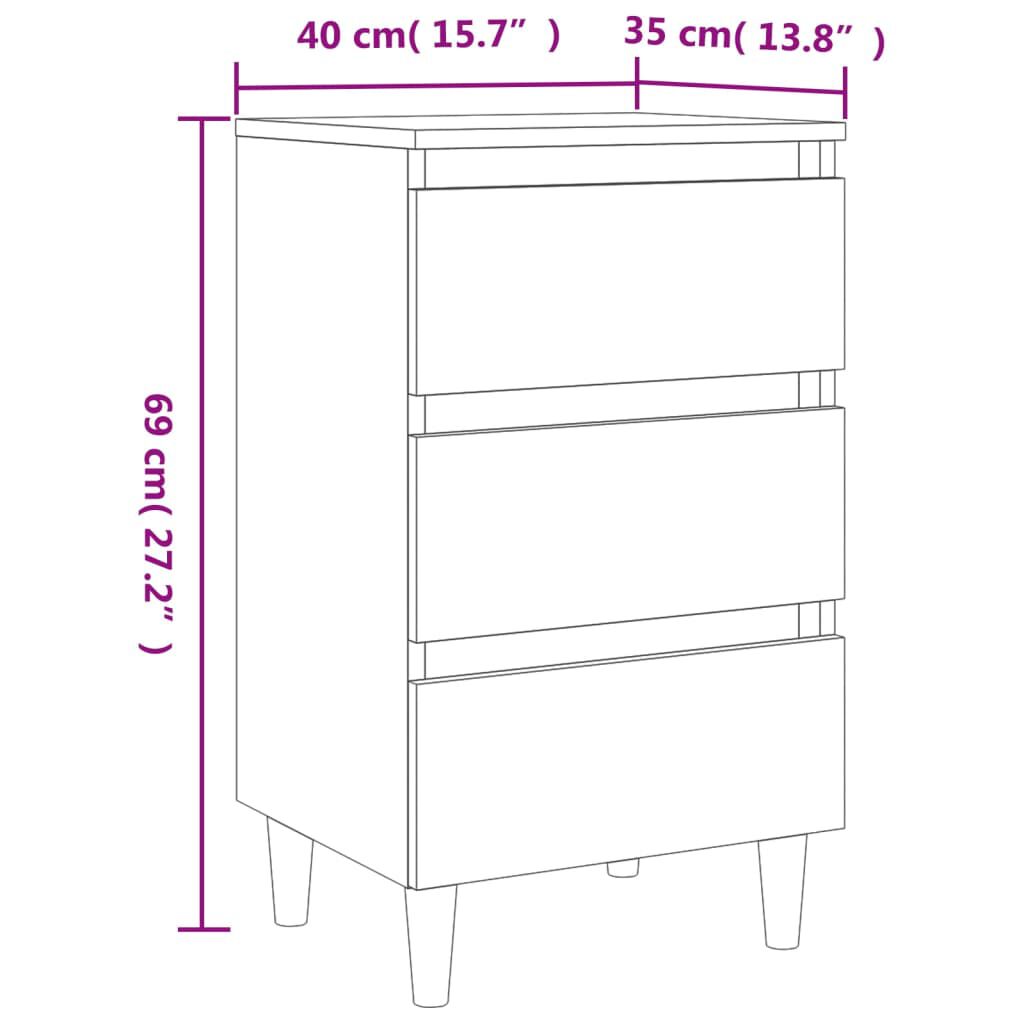 vidaXL Bed Cabinet with Solid Wood Legs Brown Oak 40x35x69 cm