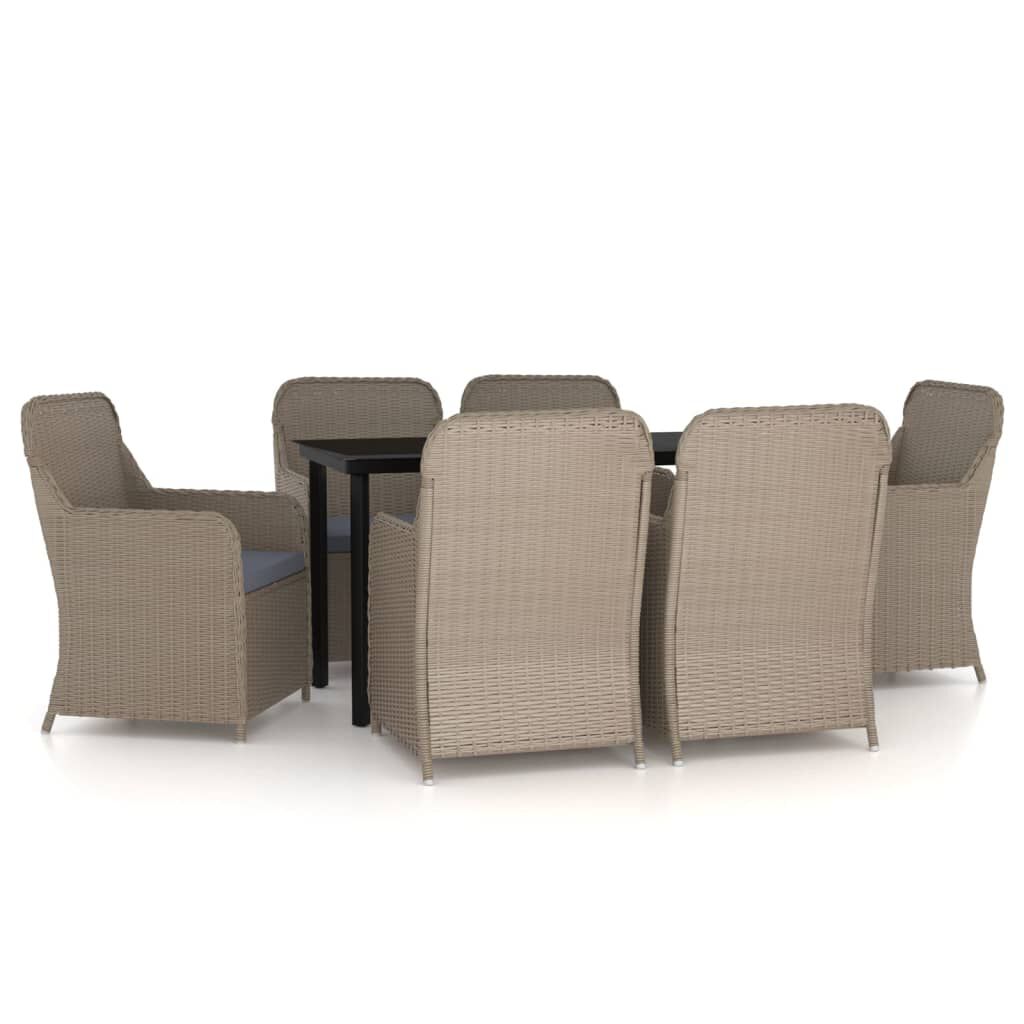 vidaXL 7 Piece Garden Dining Set with Cushions Brown