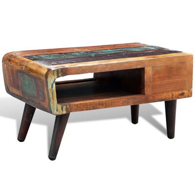 vidaXL Coffee Table with Curved Edge 1 Drawer Reclaimed Wood,  vidaXL Coffee Table with Curved Edge 1 Drawer Reclaimed Wood