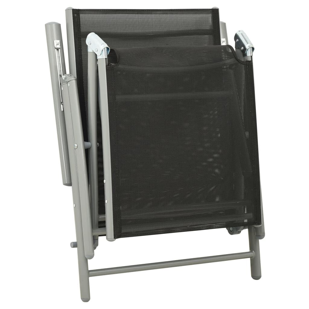vidaXL Folding Sun Lounger Textilene and Aluminium Black and Silver