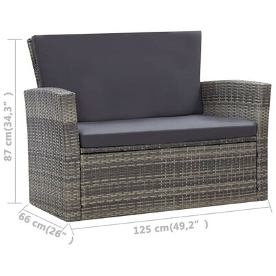 vidaXL 4 Piece Garden Lounge Set with Cushions Poly Rattan Grey, grey vidaXL 4 Piece Garden Lounge Set with Cushions Poly Rattan Grey