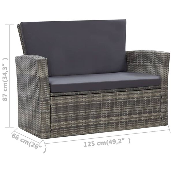 vidaXL 4 Piece Garden Lounge Set with Cushions Poly Rattan Grey