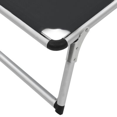 vidaXL Folding Sun Lounger with Roof Aluminium and Textilene Black, black vidaXL Folding Sun Lounger with Roof Aluminium and Textilene Black