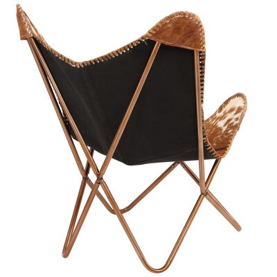 vidaXL Butterfly Chair Brown and White Genuine Goat Leather, brown and white vidaXL Butterfly Chair Brown and White Genuine Goat Leather