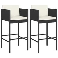 vidaXL Bar Stools 2 pcs with Cushions Black Poly Rattan