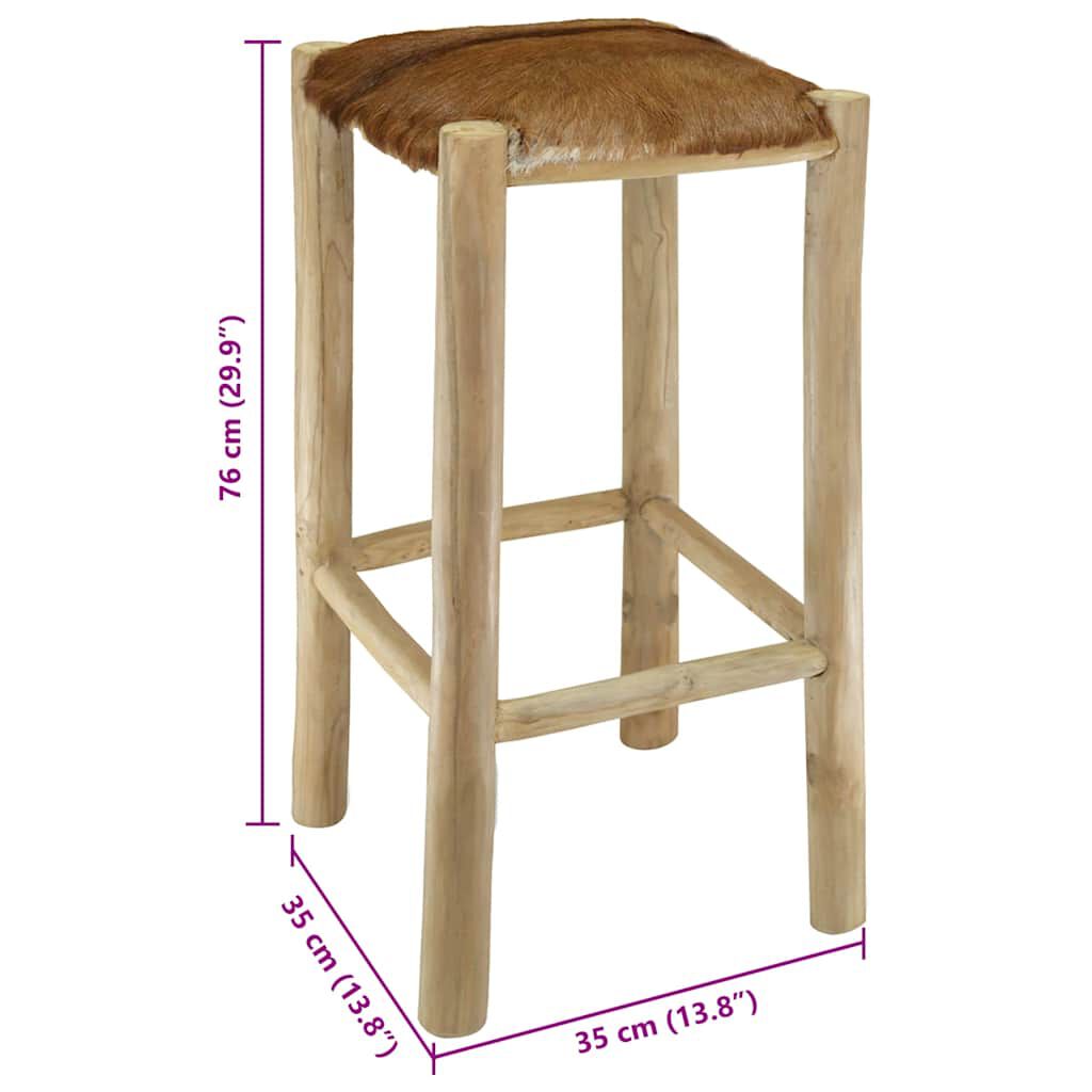 vidaXL Bar Stool Real Leather and Solid Teak Wood