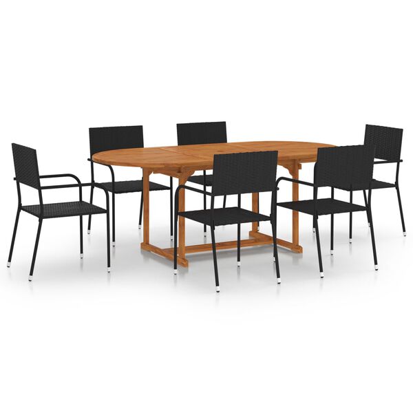 vidaXL 7 Piece Garden Dining Set Poly Rattan Black
