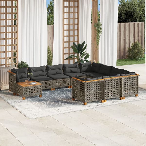 vidaXL 11 Piece Garden Sofa Set with Cushions Grey Poly Rattan