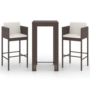 vidaXL 3 Piece Garden Bar Set with Cushions Poly Rattan Brown