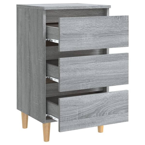 vidaXL Bed Cabinet with Solid Wood Legs Grey Sonoma 40x35x69 cm