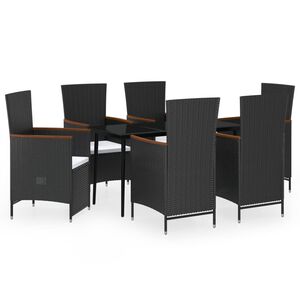 vidaXL 7 Piece Garden Dining Set with Cushions Black