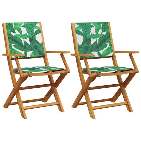 vidaXL Garden Chairs 2 pcs Leaf Pattern Solid Wood Acacia and Fabric