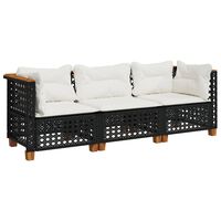 vidaXL Garden Sofa with Cushions 3-Seater Black Poly Rattan, black vidaXL Garden Sofa with Cushions 3-Seater Black Poly Rattan