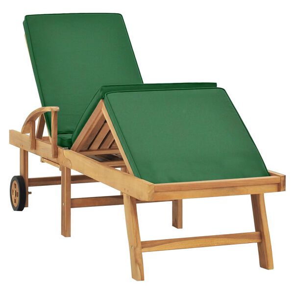 vidaXL Sun Lounger with Cushion Solid Teak Wood Green