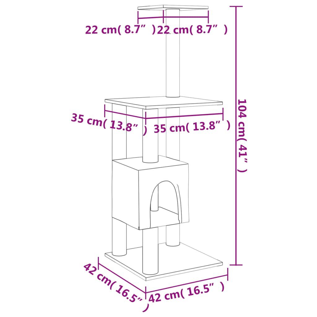 vidaXL Cat Tree with Sisal Scratching Posts Cream 104 cm