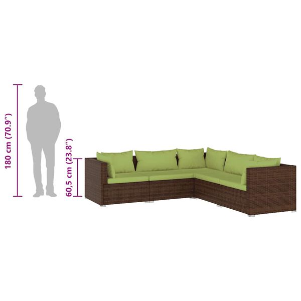 vidaXL 5 Piece Garden Lounge Set with Cushions Poly Rattan Brown