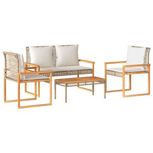 vidaXL 4 Piece Garden Lounge Set with Cushions Mix Beige Poly Rattan