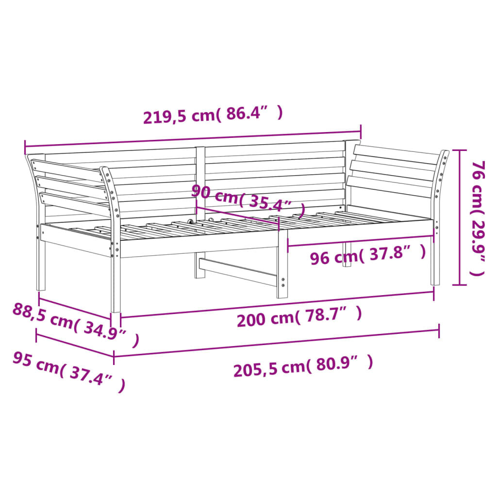 vidaXL Day Bed without Mattress White 90x200 cm Solid Wood Pine