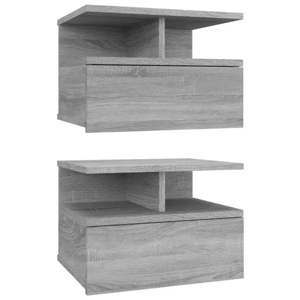 vidaXL Floating Nightstand 2 pcs Grey Sonoma 40x31x27 cm Engineered Wood