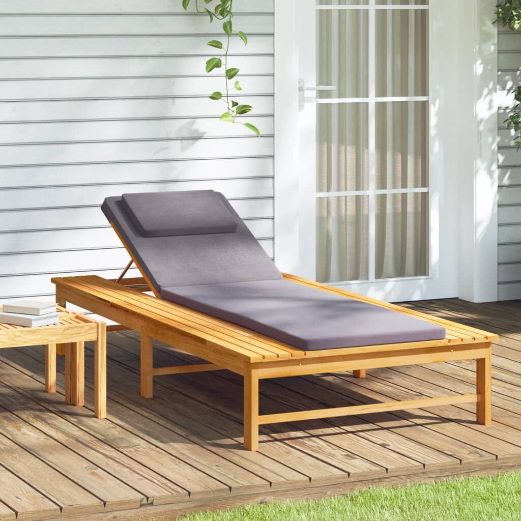 vidaXL Sun Lounger with Dark Grey Cushion and Pillow Solid Wood Acacia